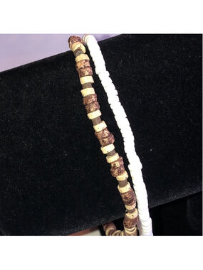 White and Brown Beaded Boho Ankle Bracelet Set
